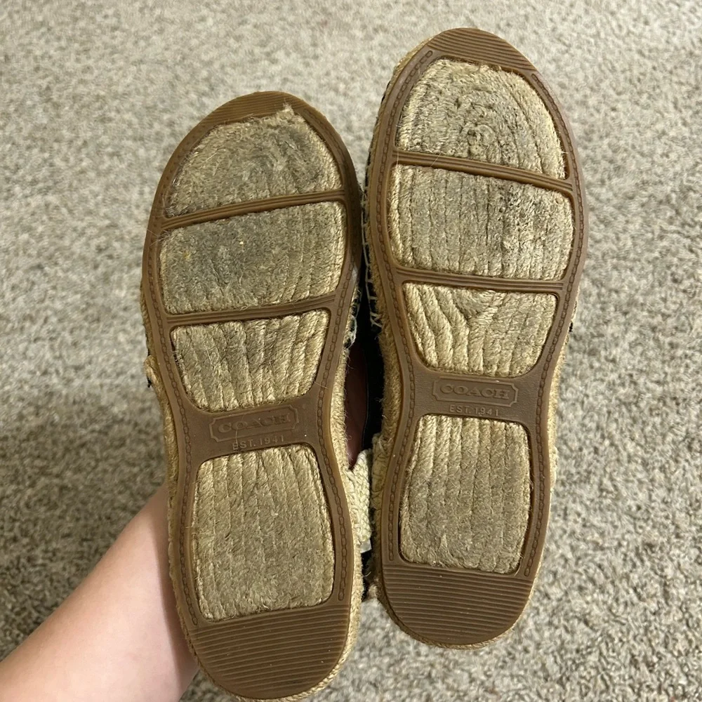 Coach Rayanne Sling Flat Espadrille Black Women's Size 8 Fabric Summer Signature